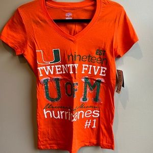 NWT University of Miami Hurricanes orange v neck tshirt